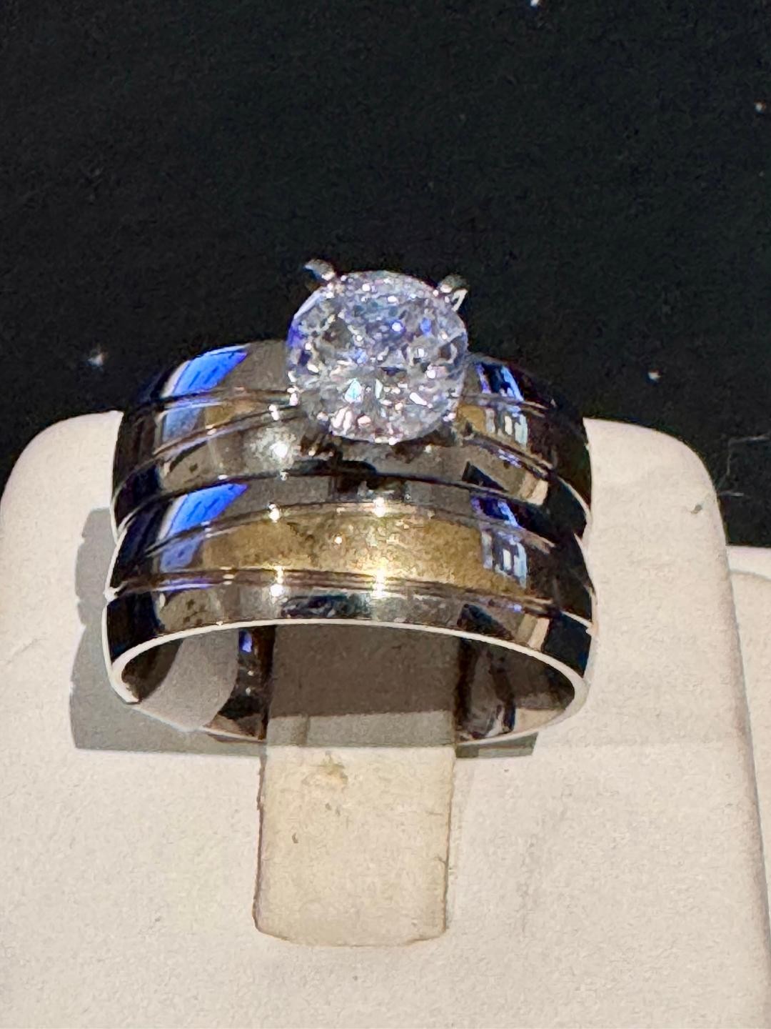 Beautiful Two Toned Stainless Steel CZ Wedding Set Size 8