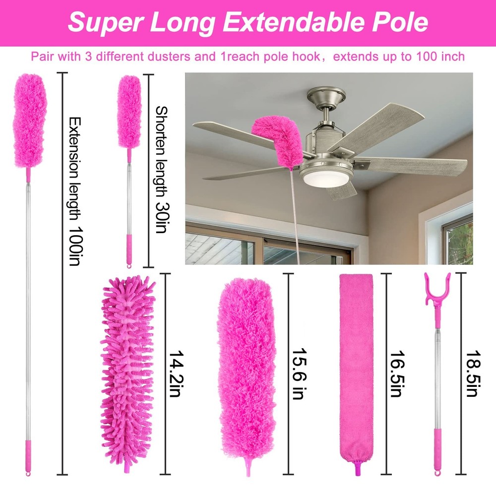 Microfiber Dusters for Cleaning, Feather Dusters with Extension Pole, Bendabl...
