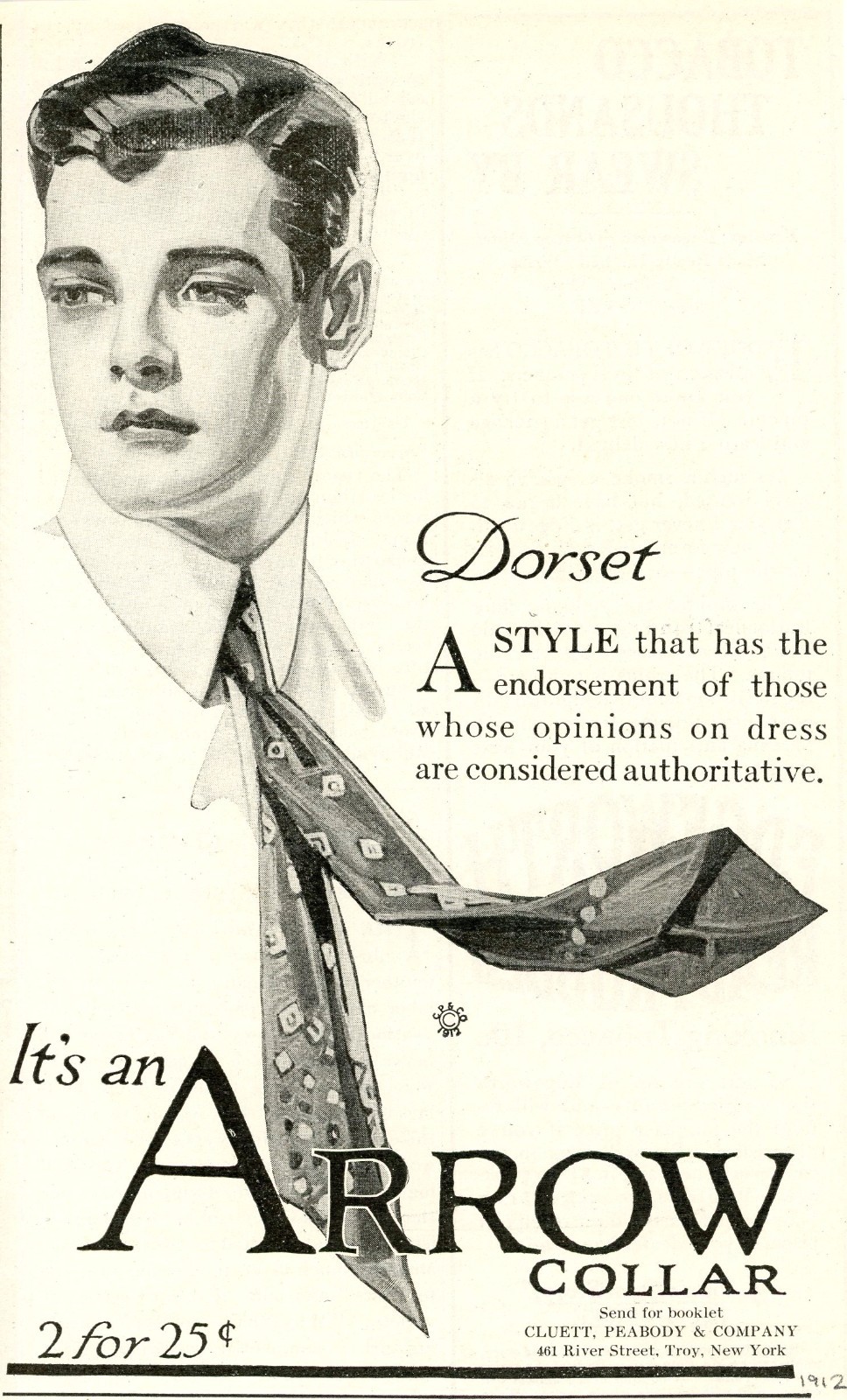 1912 Original Arrow Collar Ad. JC Leyendecker. Gay Interest. Dorset Model