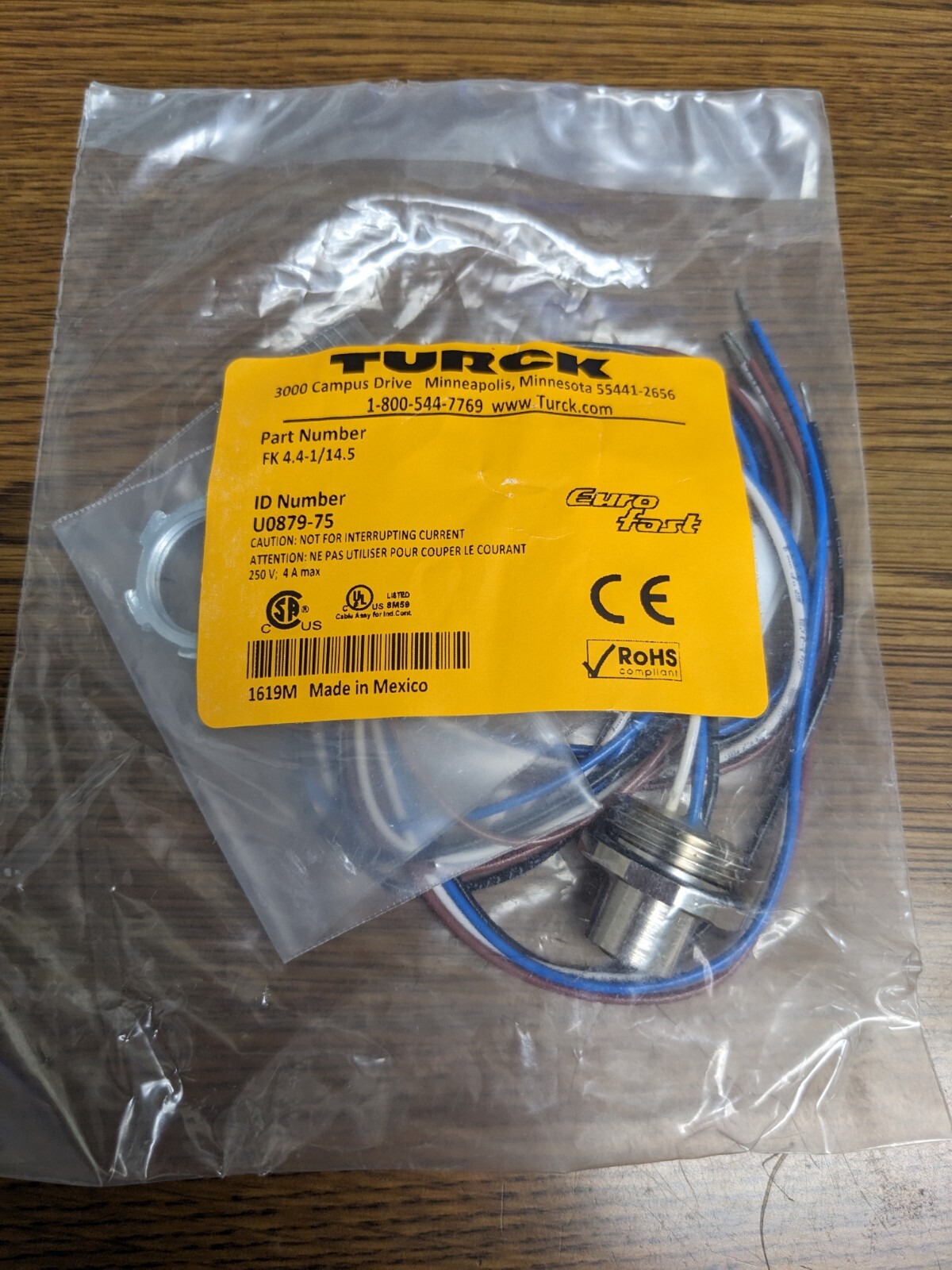 Turck FK 4.4-1/14.5 Single Ended Female 4-pin M12 Euro Receptacle U0879-75