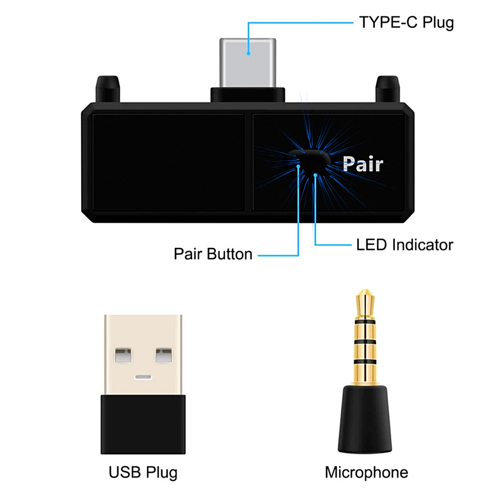 Wireless Headset Receiver USB Dongle Audio Adapter For PS5 PS4 Game Console