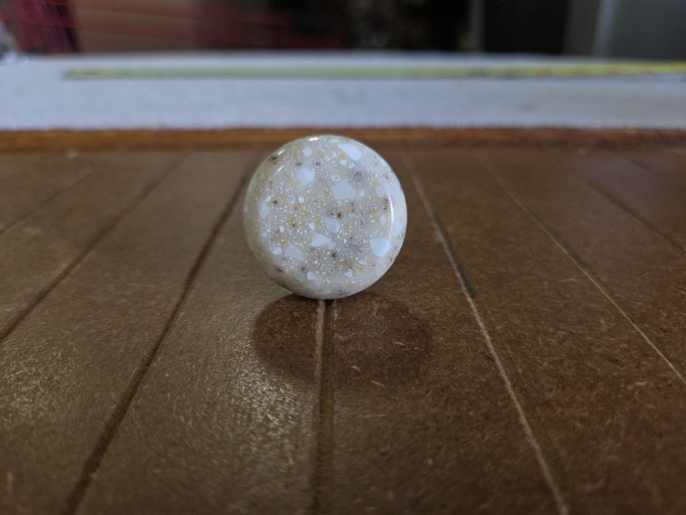 1.25 inch beige stone round cabinet knobs antique brass base
