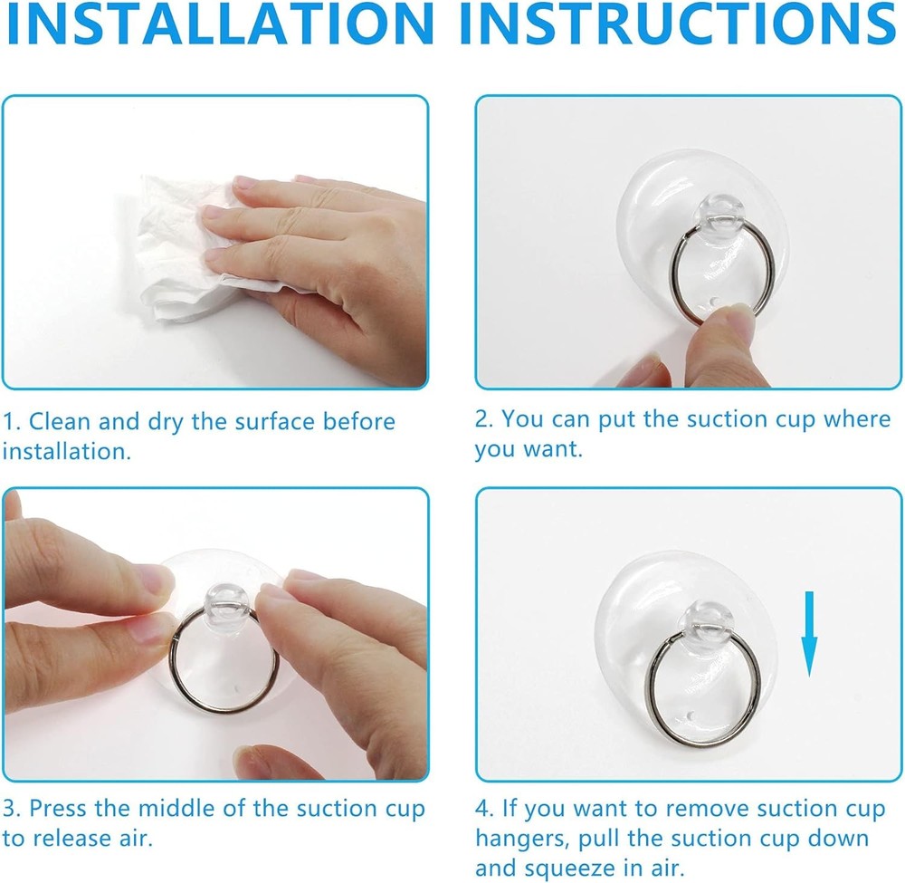 12PCS 2" Clear Suction Cup Hooks with Ring Window Wall Hanger Kitchen Bath