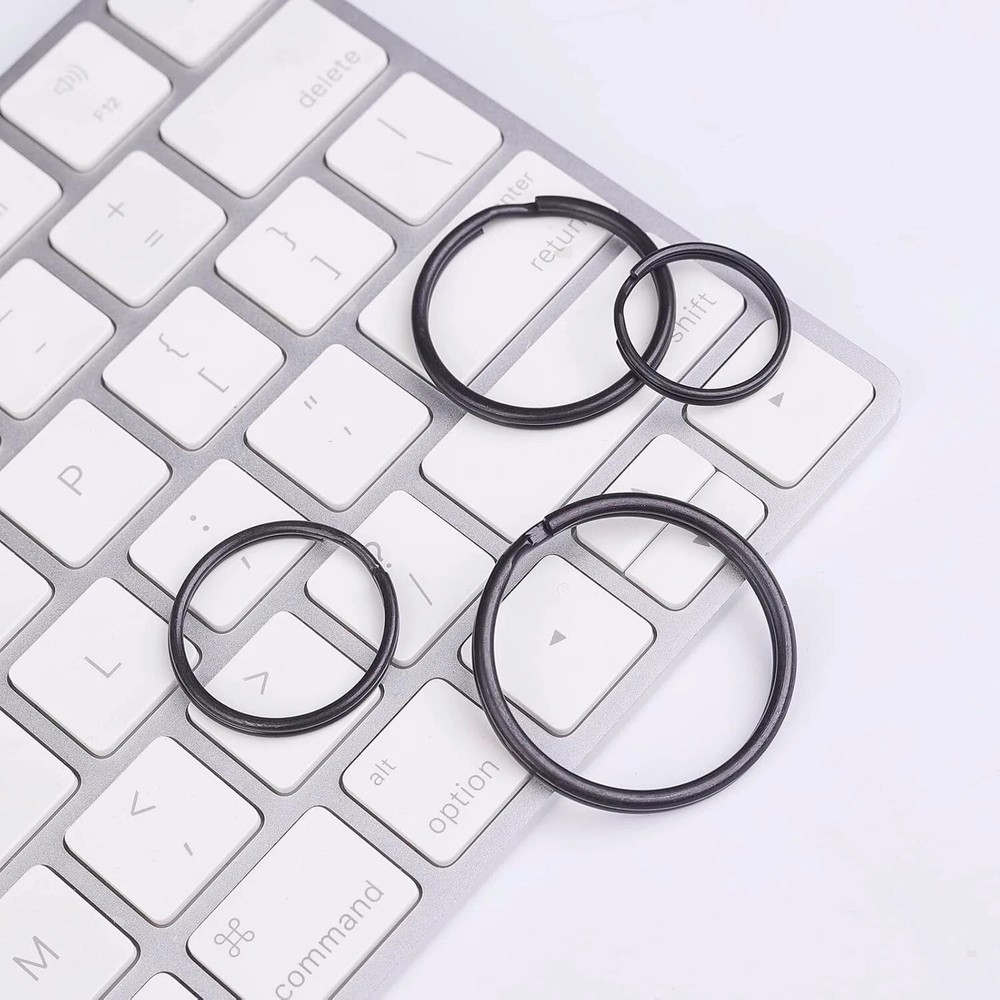 40 Pack Key Ring Keychain Mix 4 Sizes Black Metal Flat Split Key Chains Rings...
