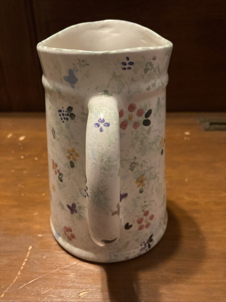 Ceramic Unbranded Pitcher Hand Painted Multicolor Flower Leaf Pattern 6”