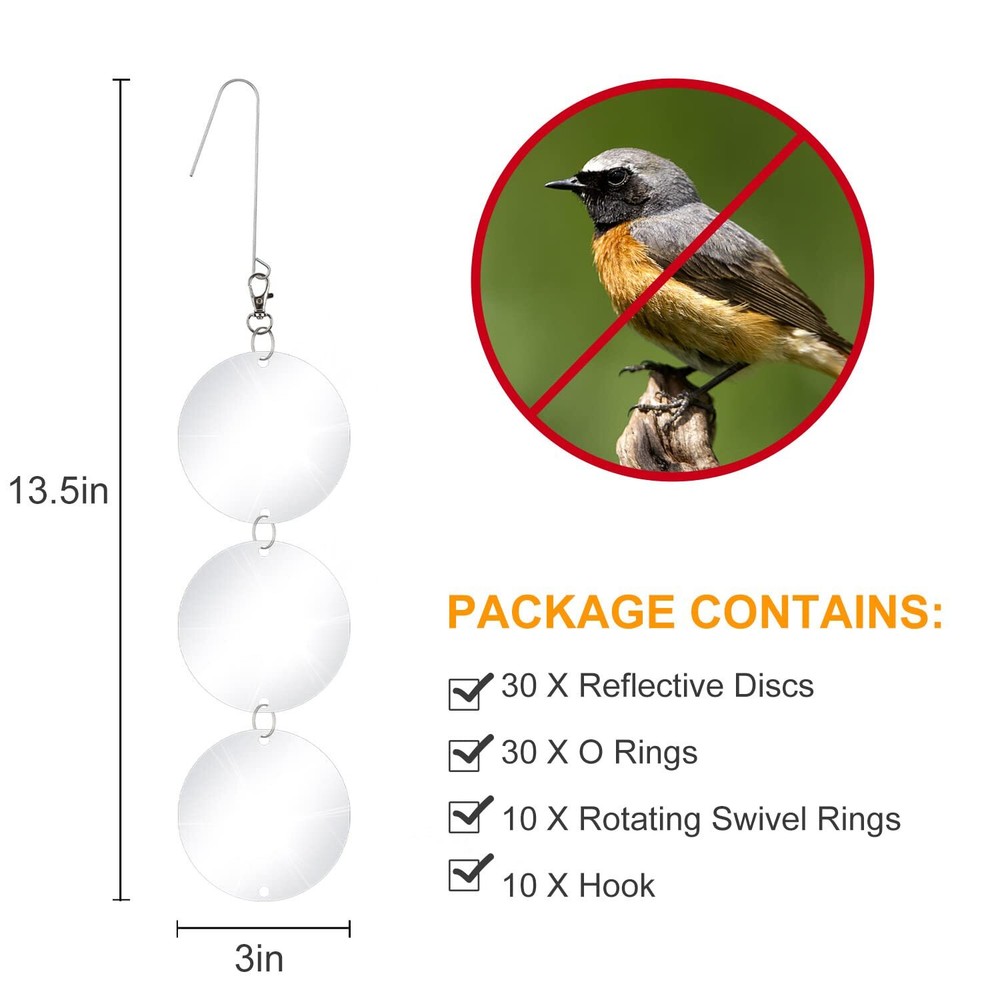 30 Pack Bird Scare Discs Set- Highly Reflective Double-Sided Bird Reflectors