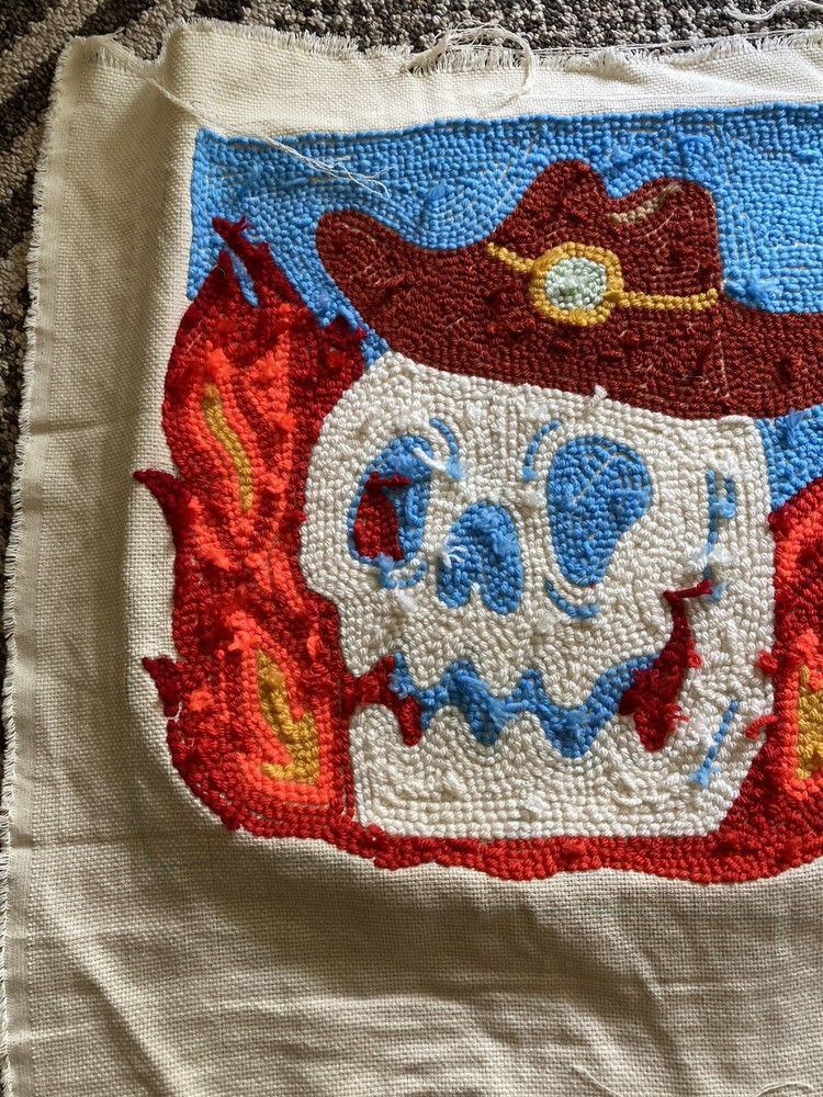 Punch Needle Design With Skull And Flames