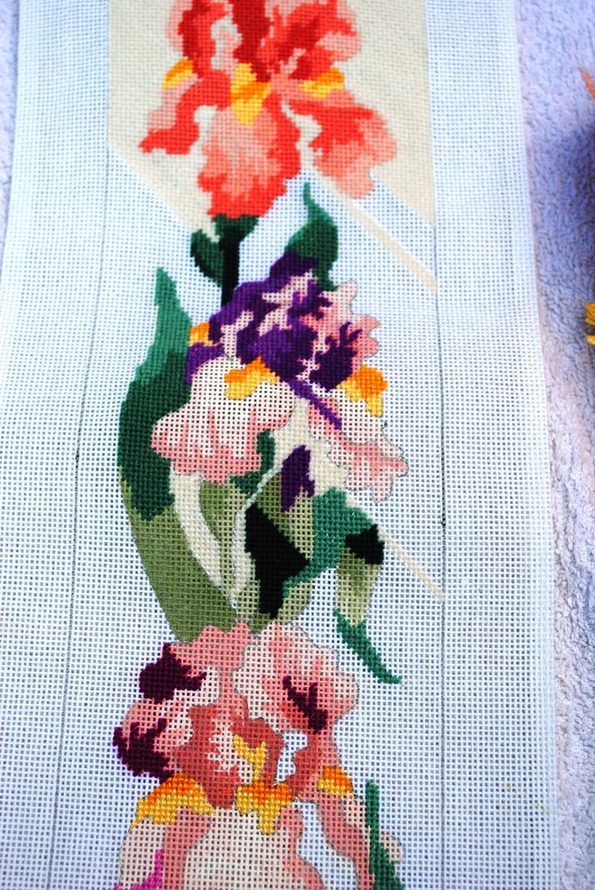 Vtg Deux Amis Iris Bell Pull? Needlepoint Canvas 153P Yarn Stitching started
