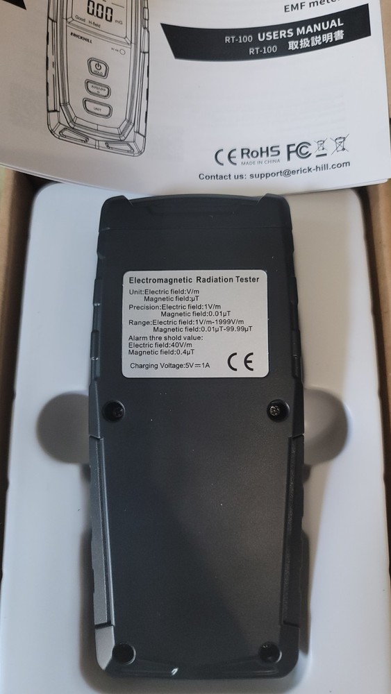 Erickhill EMF Tester RT-100 Electromagnetic Field Meter Rechargeable Handheld