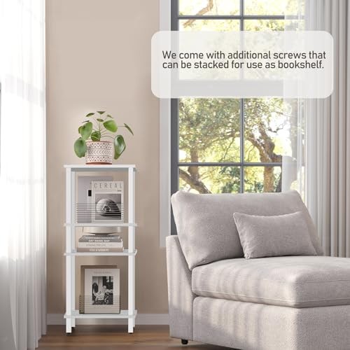 End Table with Charging Station, Small Side Table with Outlets, 1 Marble White