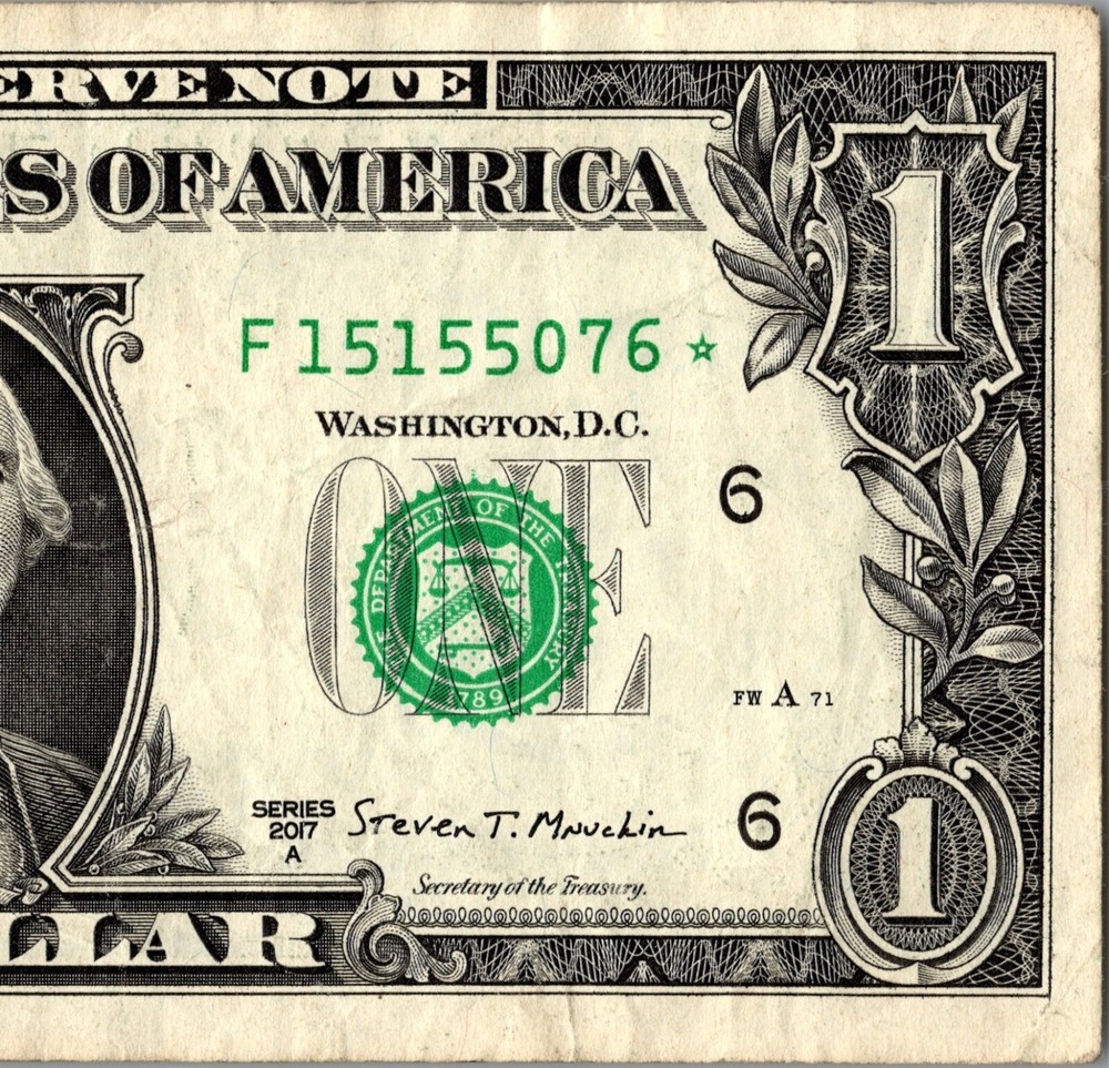 2017 F Star Note FANCY SERIAL NUMBER ONE DOLLAR Regular Run