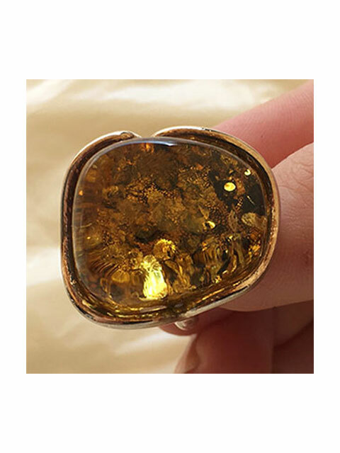 BALTIC MULTICOLOR BUTTERSCOTCH BLACK AMBER STERLING SILVER MODERN HANDMADE RING