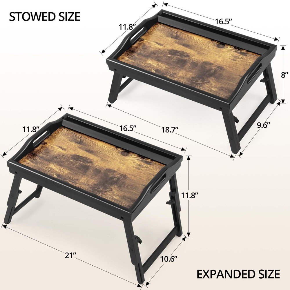 2 Pack Bed Tray Table with Adjustable Legs Breakfast Trays Serving Tray Bambo...