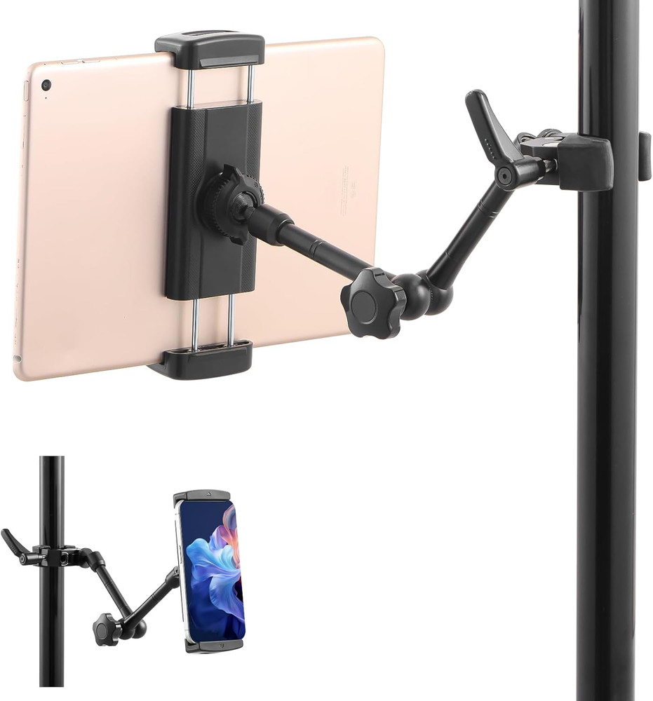 Adjustable iPad Holder for Mic Stand - 360° Rotating Tablet Mount, 4.7-13