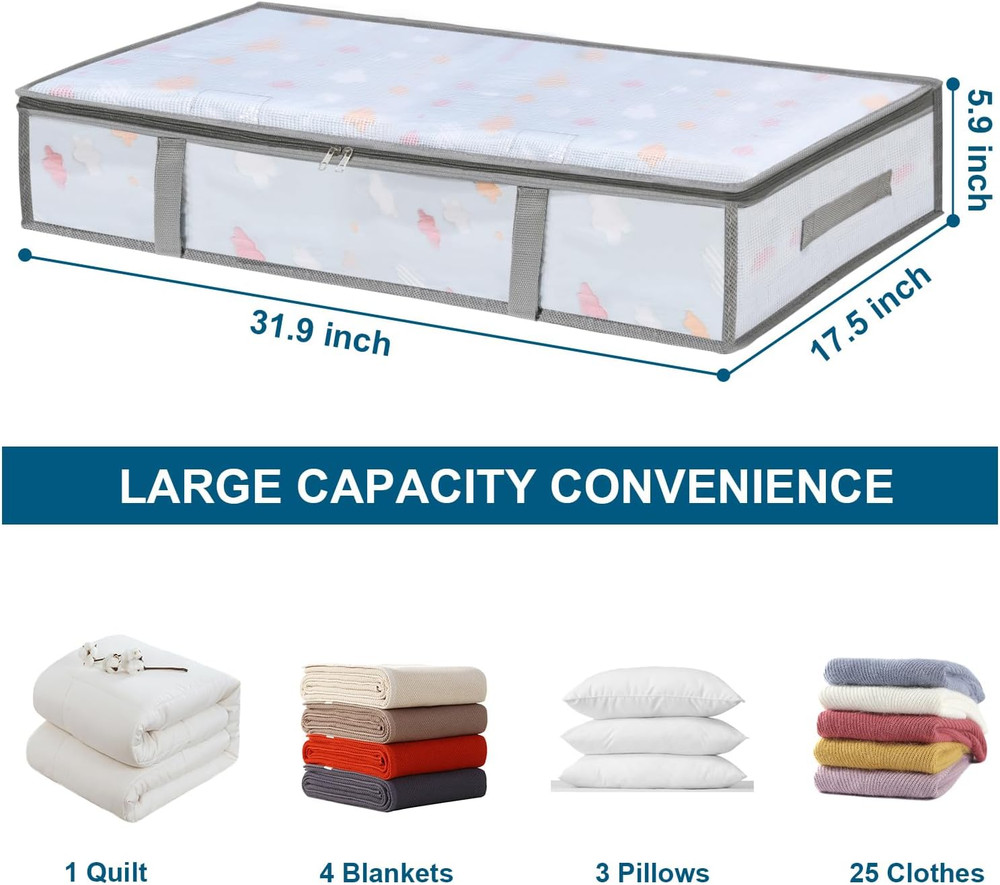 2 Pack under Bed Storage Containers Bins, Humid-Proof Plastic Underbed Storage B