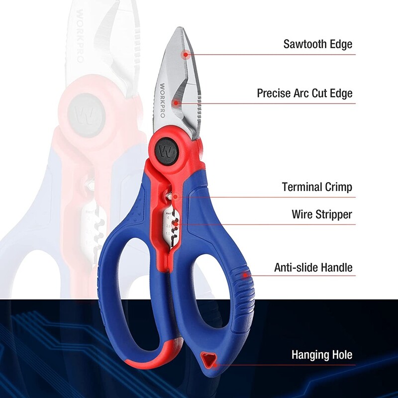 WORKPRO 6.4-INCH Stainless Electricians Scissors Professional Electrician Shears