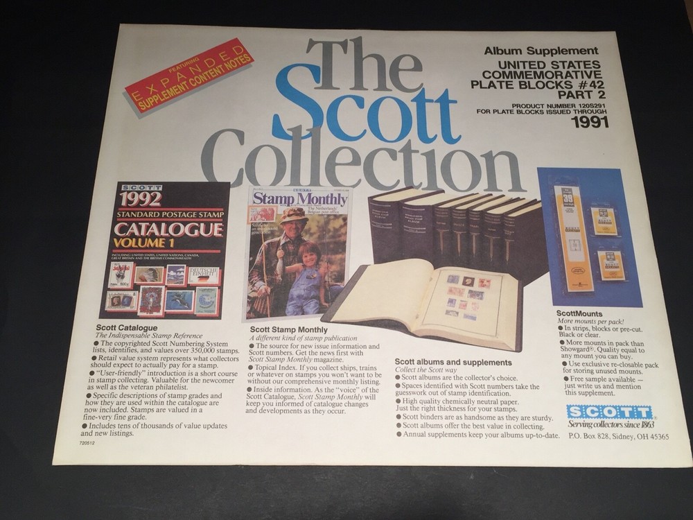 Scott Plate Block Commemorative Album Pages Quad Drilled Suppl. #42-1991-Part 2