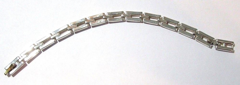SILVER BRIGHT FINISH RECTANGLE LINK BRACELET ADJUSTABLE EXTRA CLASP CHINA