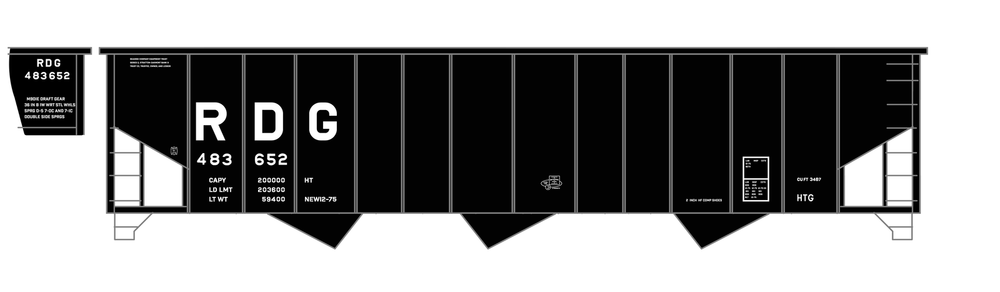 K4 HO Scale Decals Reading Three Bay Hopper White Big RDG