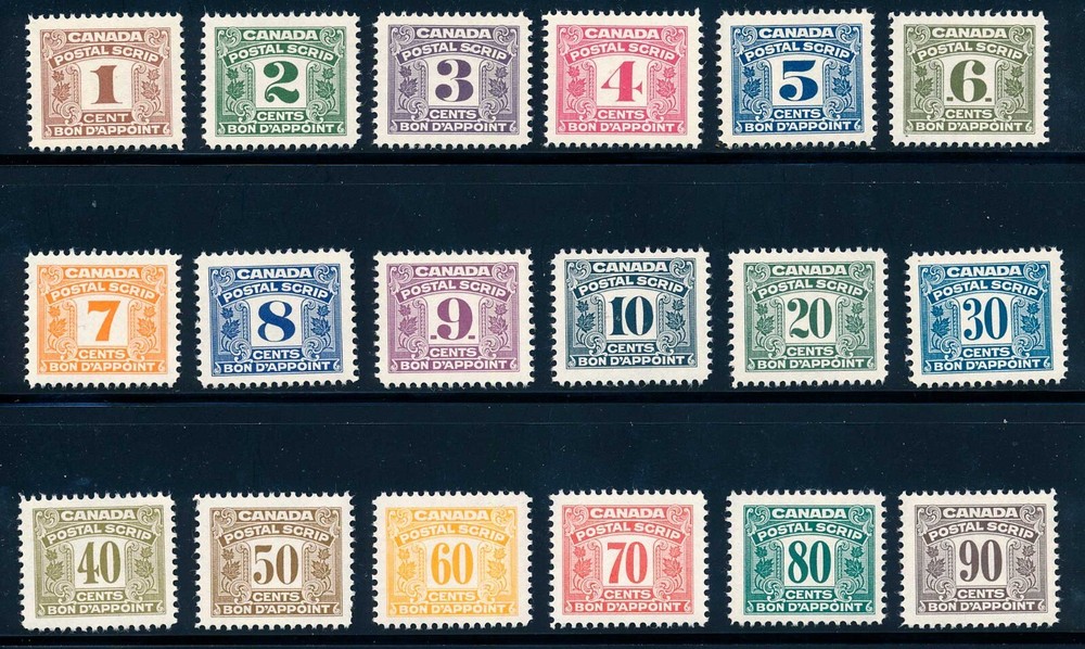 FPS23 - FPS40 Canada Postal Scrip 1967 Second Issue, MNH