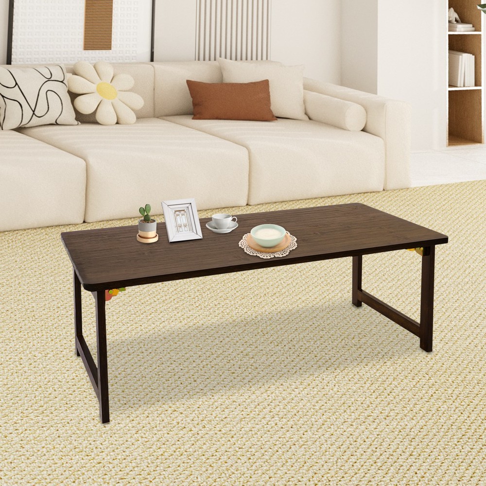 Folding Floor Table Foldable Coffee Table Sitting Dining Table Walnut Color NEW