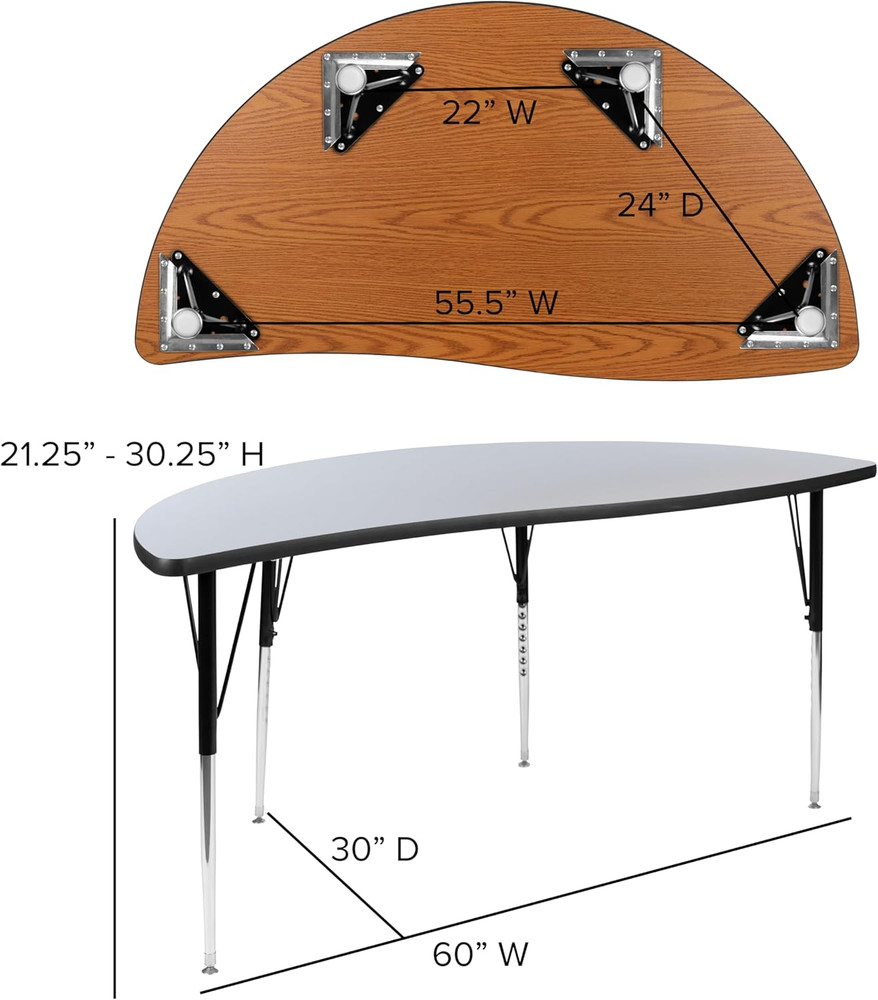 Emmy 60" Circle Wave Flexible Grey Thermal Activity Table Set with Adjustable Le