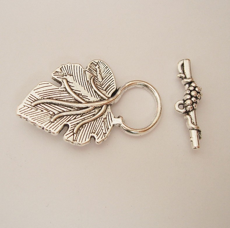 Toggle Clasps Leaf Shape Antique Silver Color-3 Sets.
