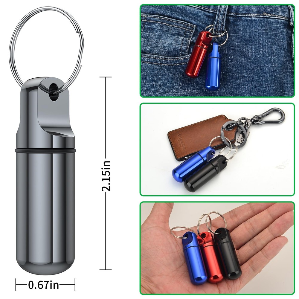 Urekt Small Pill Box Keychain, (4 Pack) Portable Keychain Multicolor