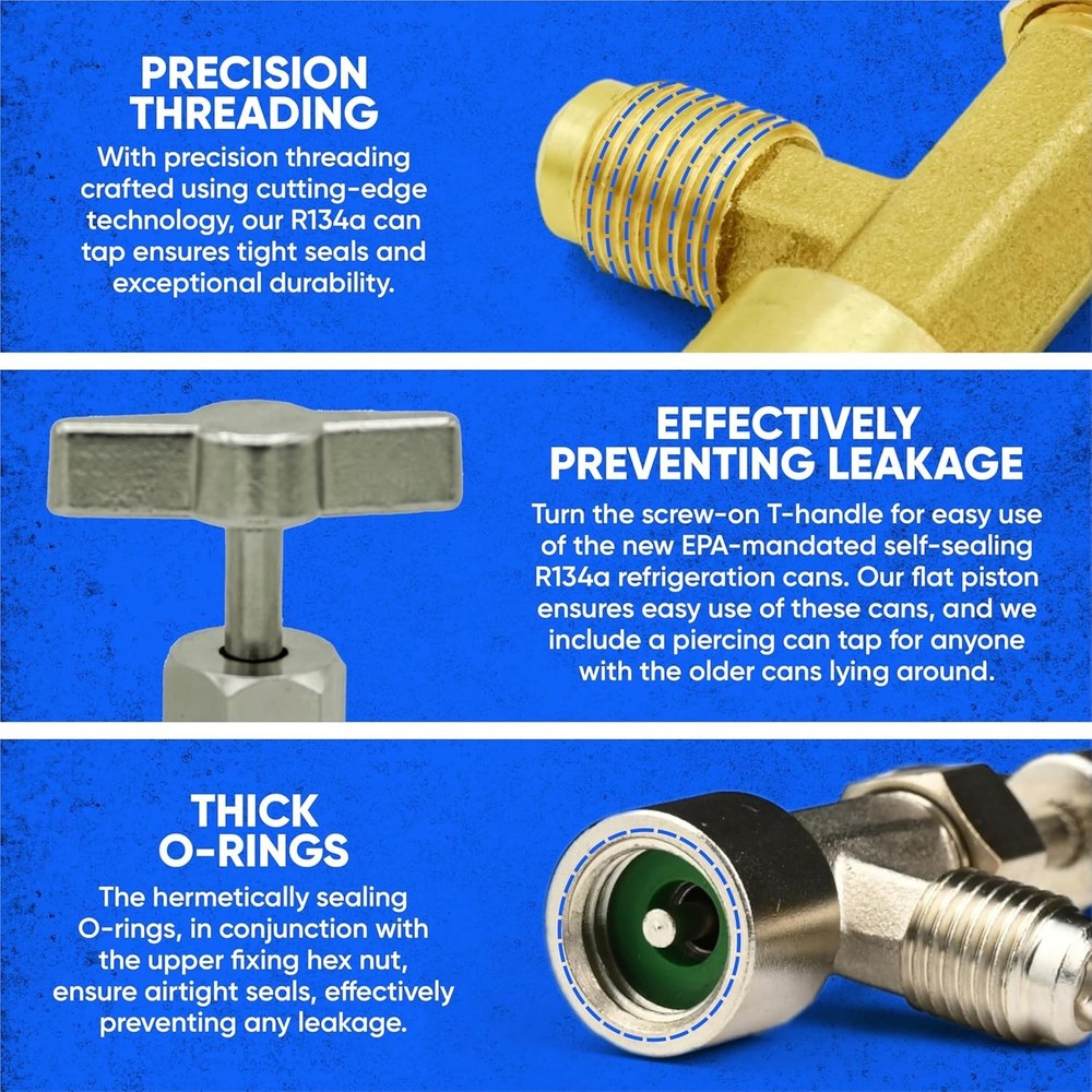 R134A Self-Sealing Adapter Kit with Valve Core Tool – Durable Brass Construction