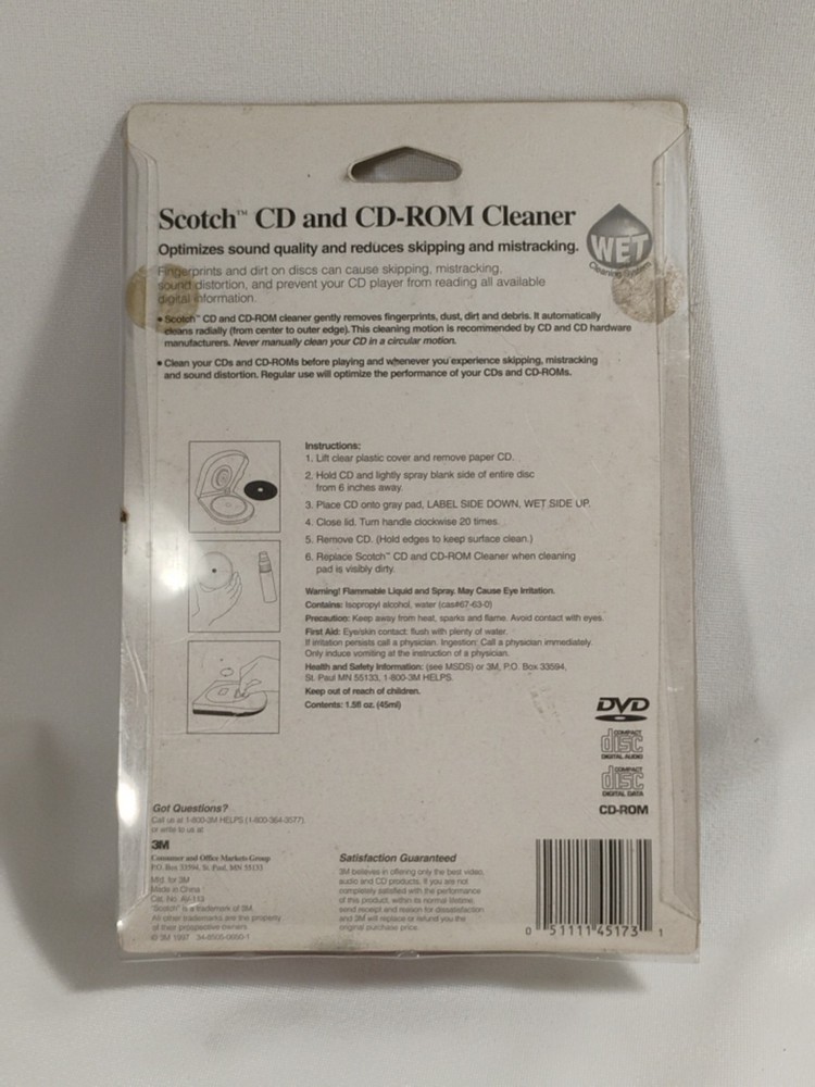 Scotch Disc Cleaner CD And CD-ROM Cleaner W/ Cleaning Solution 3M