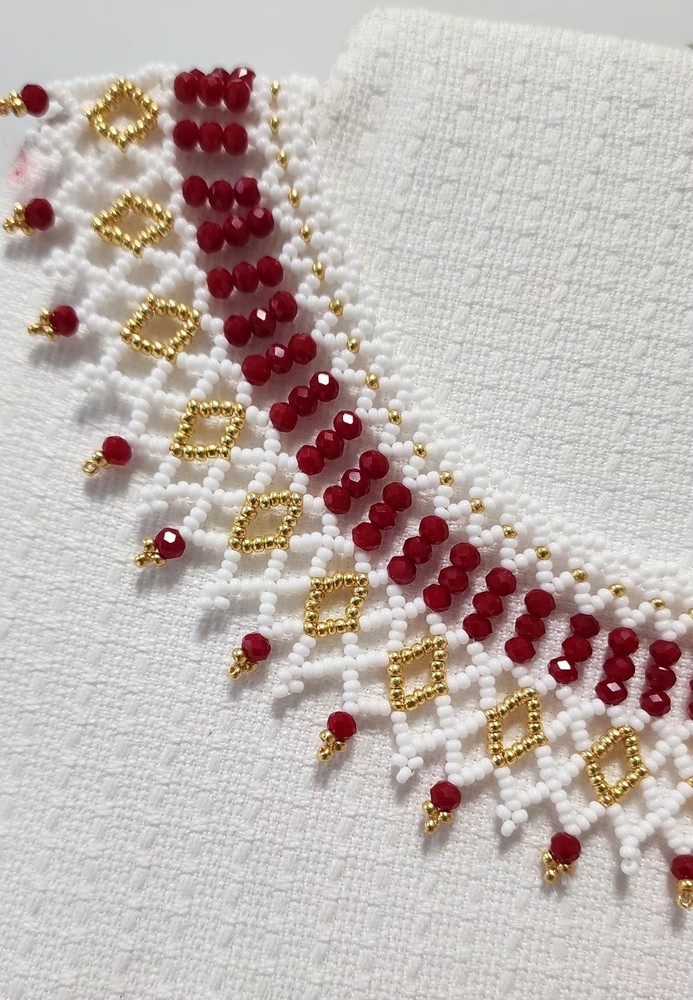 Red and White See Beads Necklace