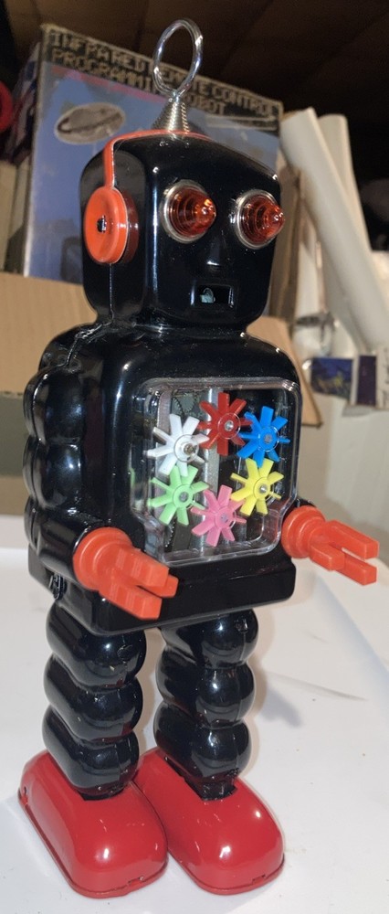 HIGH WHEEL ROBOT BLACK VERSION  MECHANICAL WIND UP TIN ROBOT MINT
