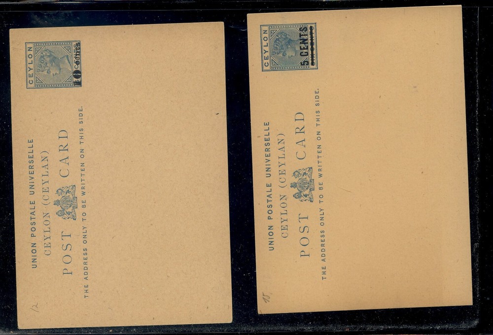 Ceylon 2  postal  cards  revalued   unused
