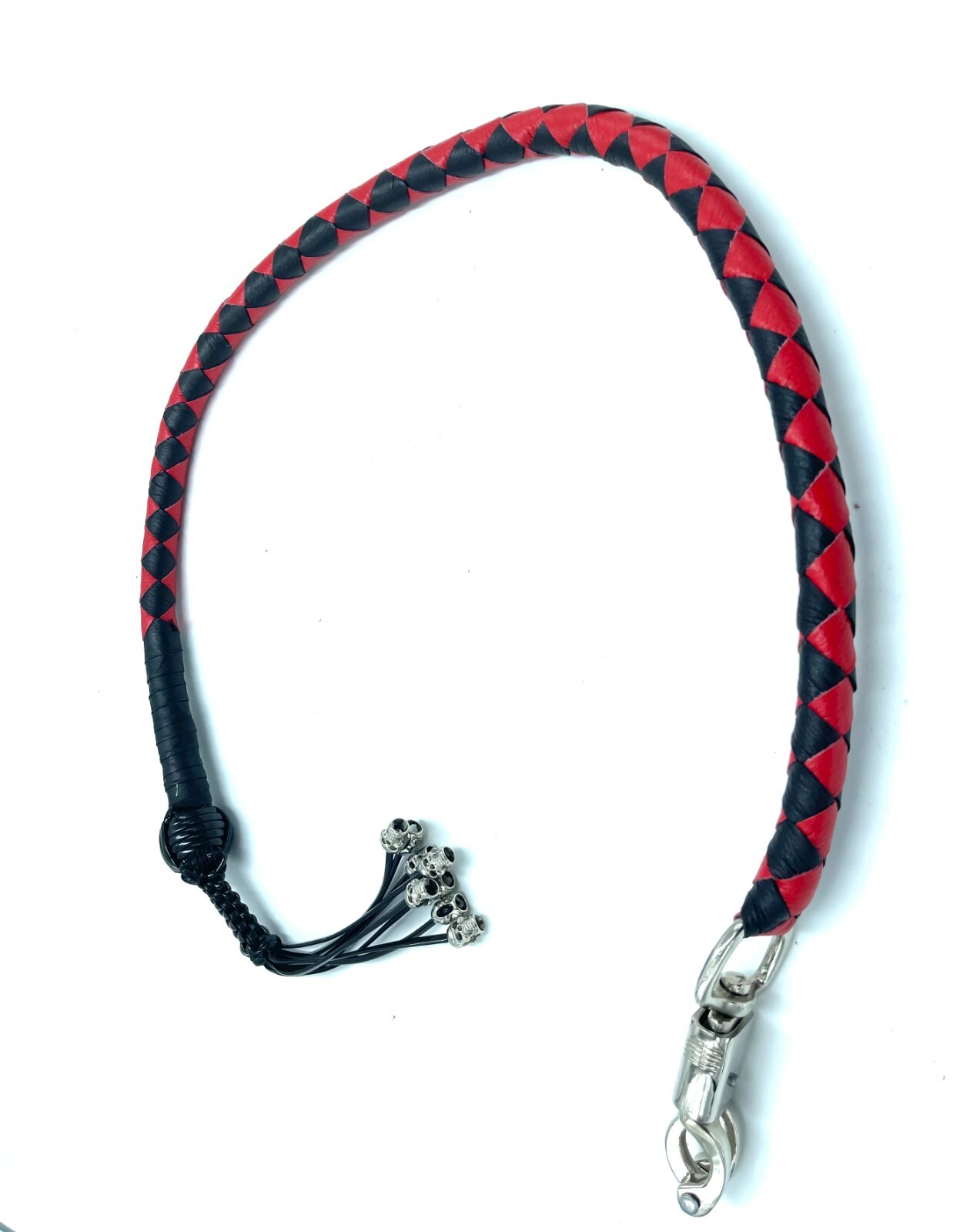 42" Motorcycle Get Back Whip Black Leather Biker Whip for Handlebar Skulls 08