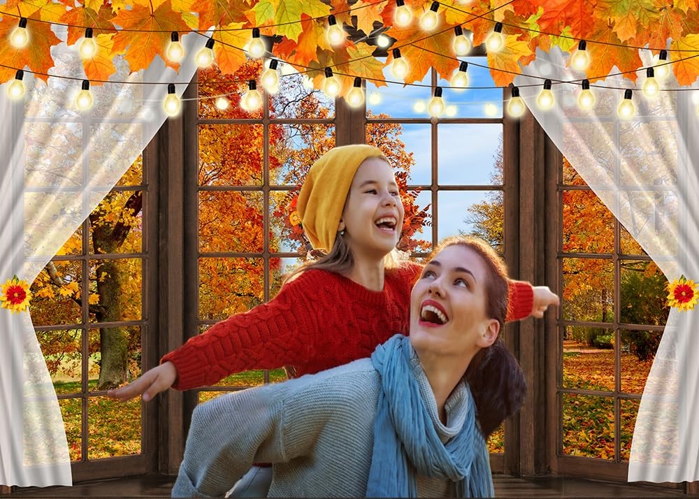 8X6FT Fall Windowsill Backdrop Thanksgiving Photography Backdrop Fall Forest ...