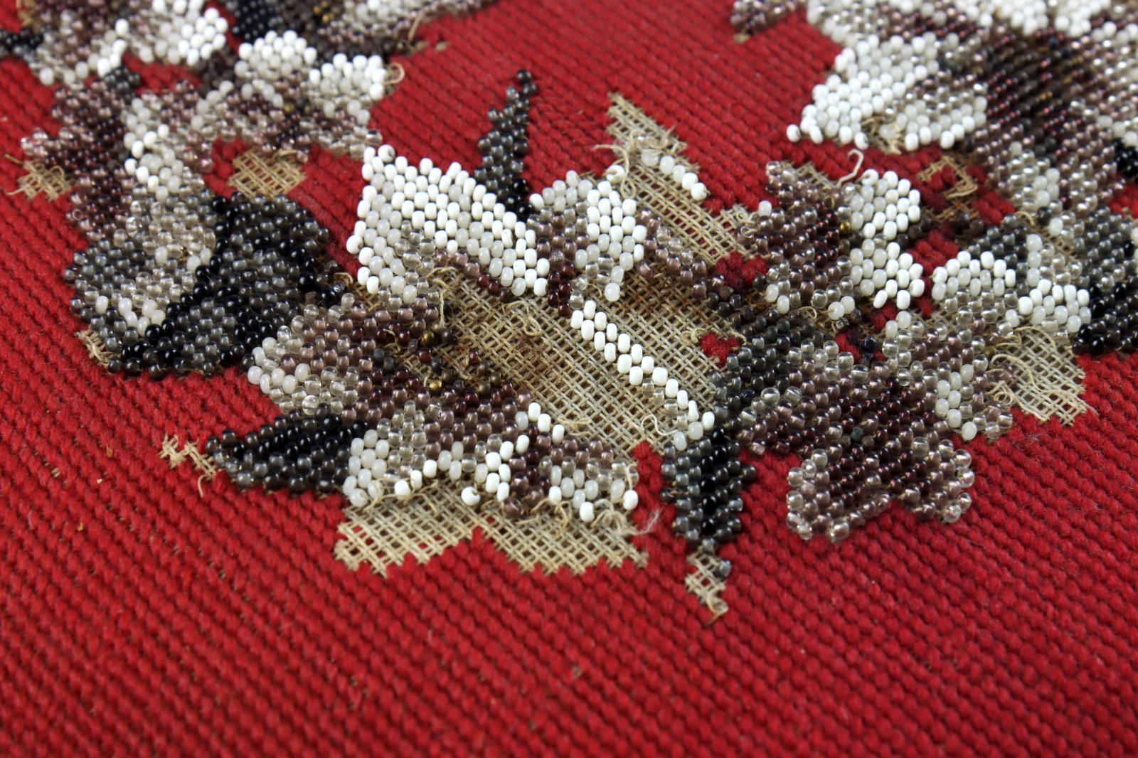 Antique 19th Century Ecclesiastical Gothic Carved Wood Oak Beaded Footstool