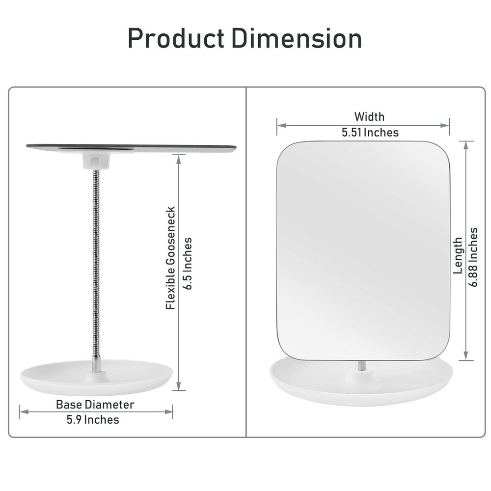 Adjustable Table Vanity Mirror with Stand - 360° Rotating Makeup Mirror