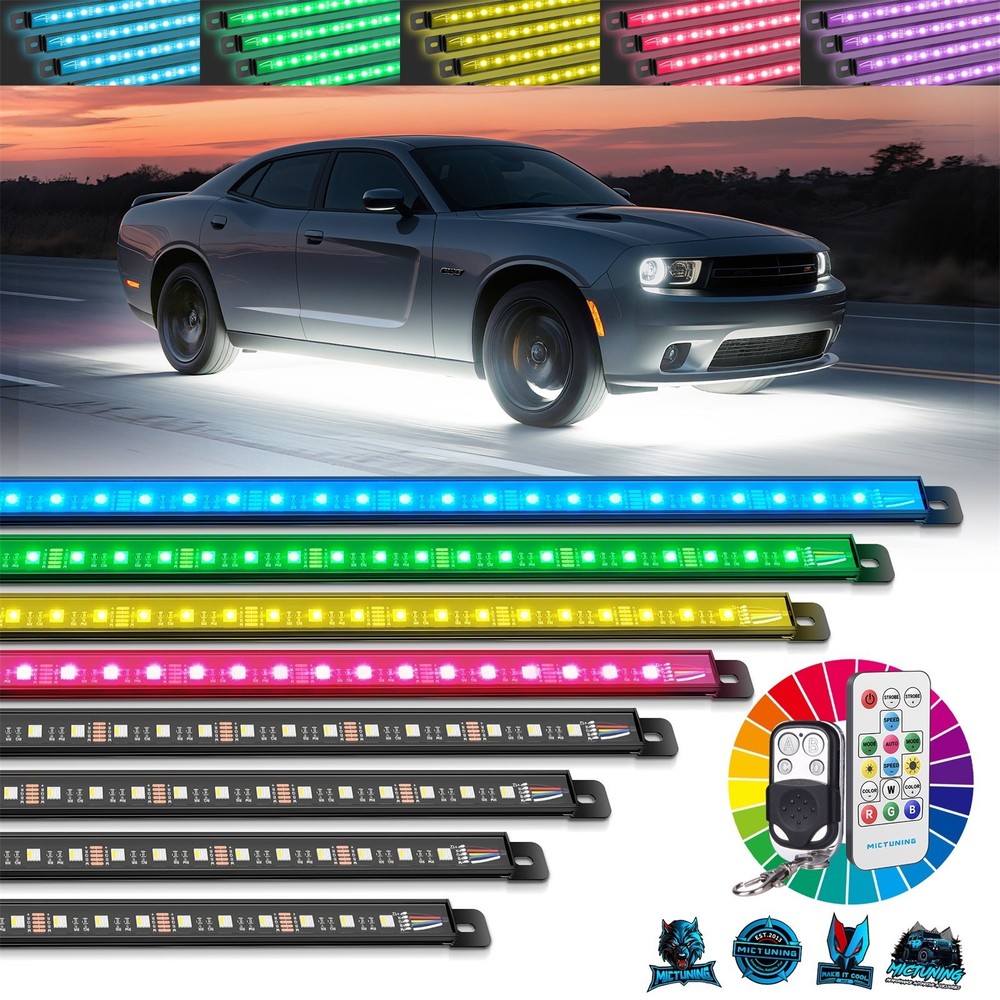 MICTUNING 8pc RGBW LED Underglow Light Bar - Fob/Remote Control Underbody Strips