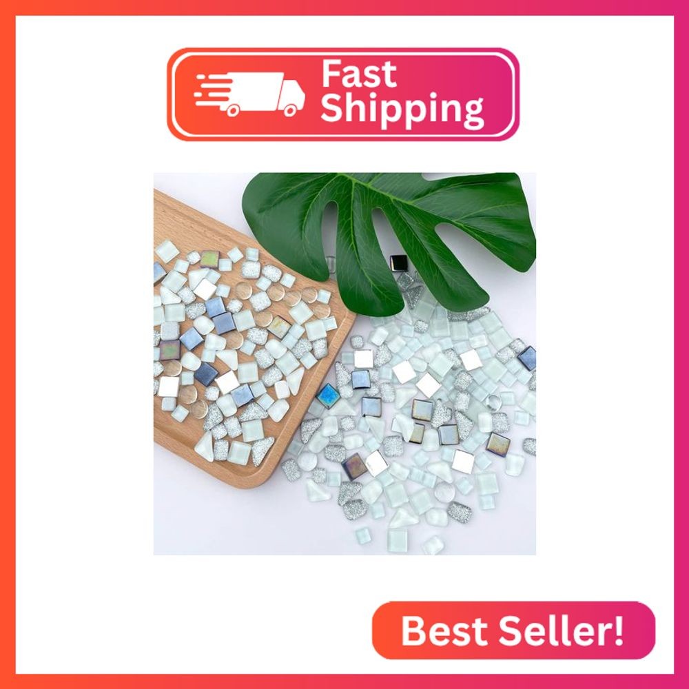 LITMIND Assorted Silver White Irregular Crystal Mosaic Tiles, 9oz Value Pack - P
