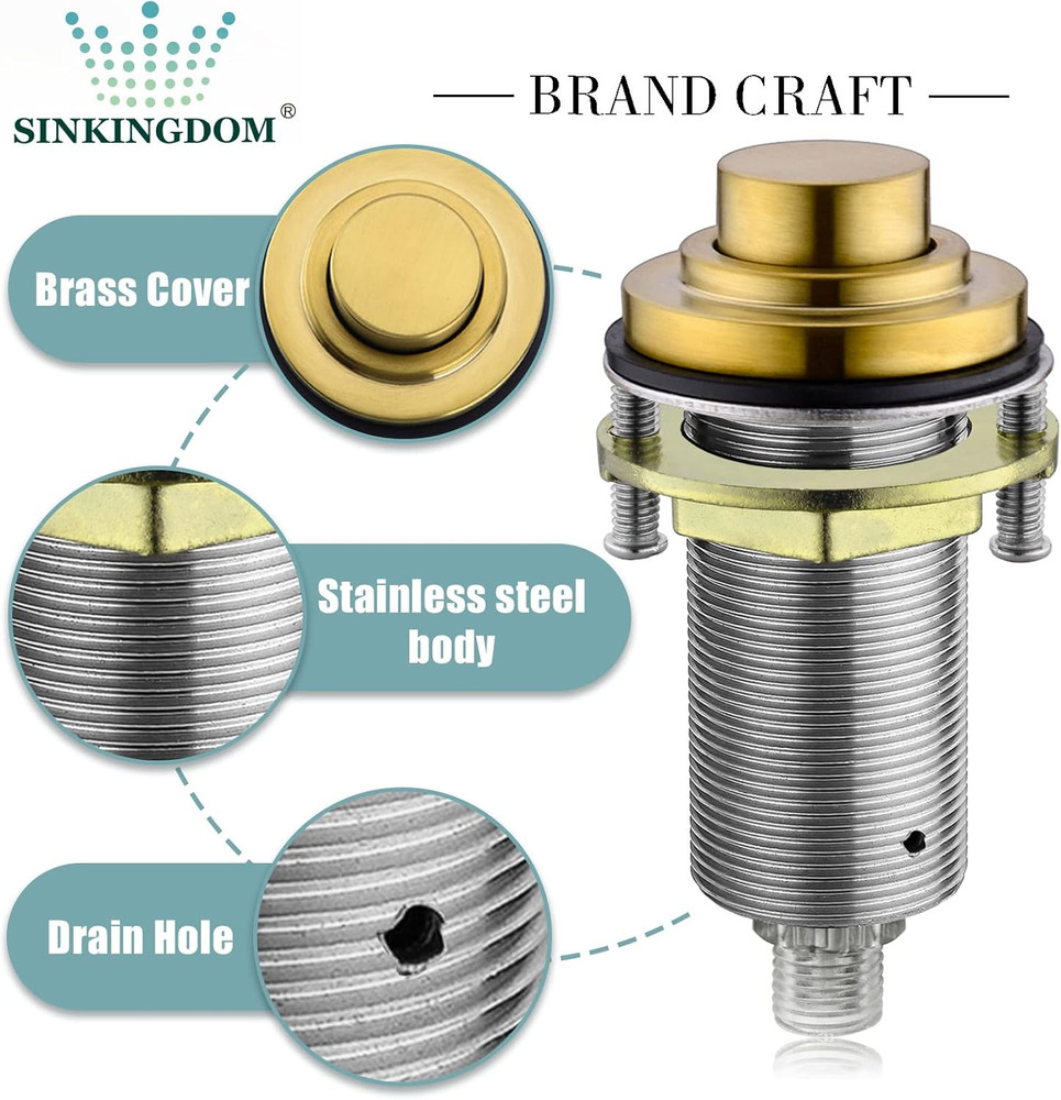 Brass Gold Air Switch Kit for Garbage Disposal - Long Button Design
