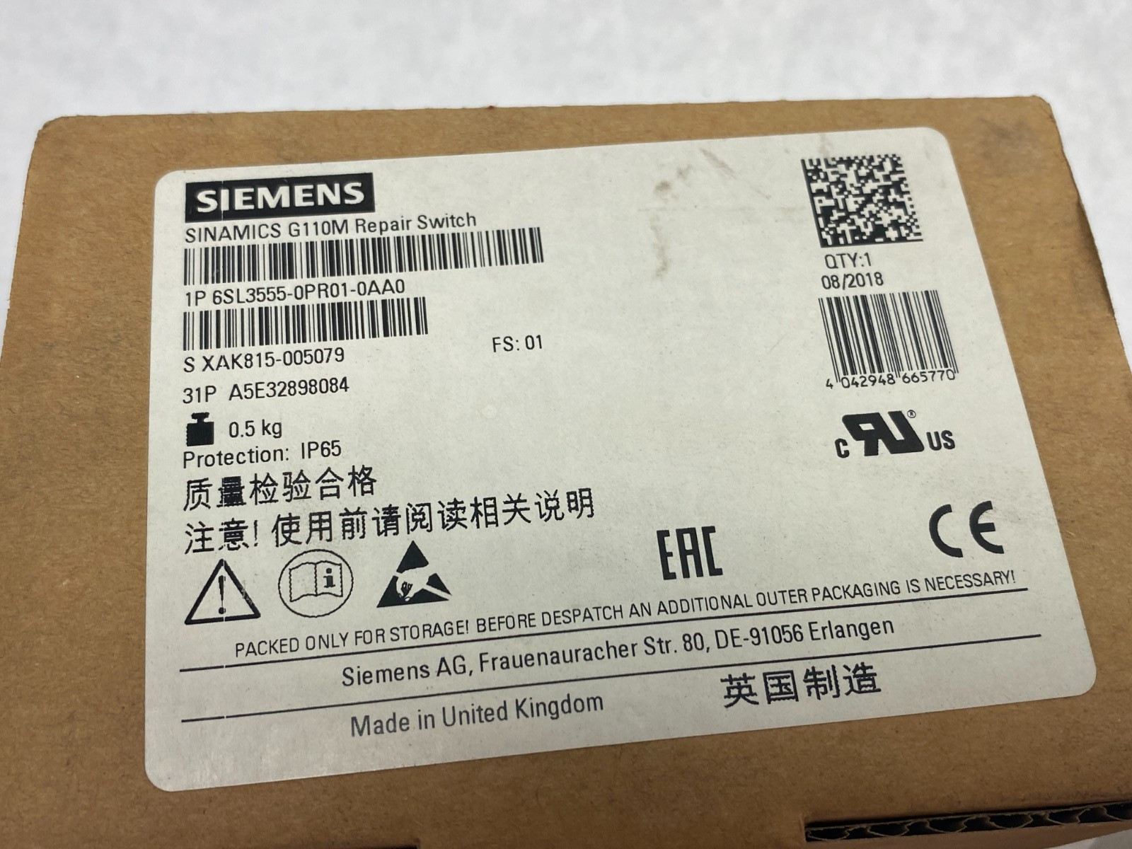 Siemens 6SL3555-0PR01-0AA0 SINAMICS G110M Repair Switch