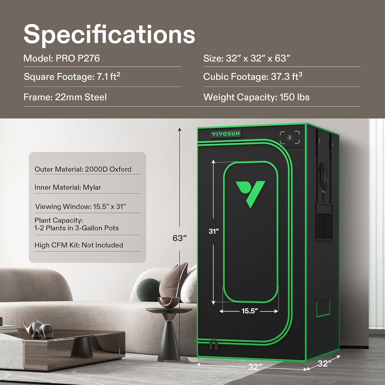 VIVOSUN 32"x32"x63" PRO Complete Grow Tent Kit A150SE Light 4" Fan E42A Control