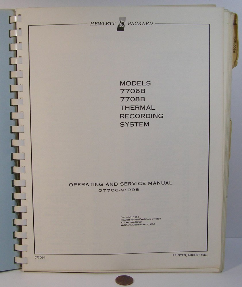 HP 7706B 08B THERMAL RECORDING SYSTEM OPERATING & SERVICE MANUAL USED
