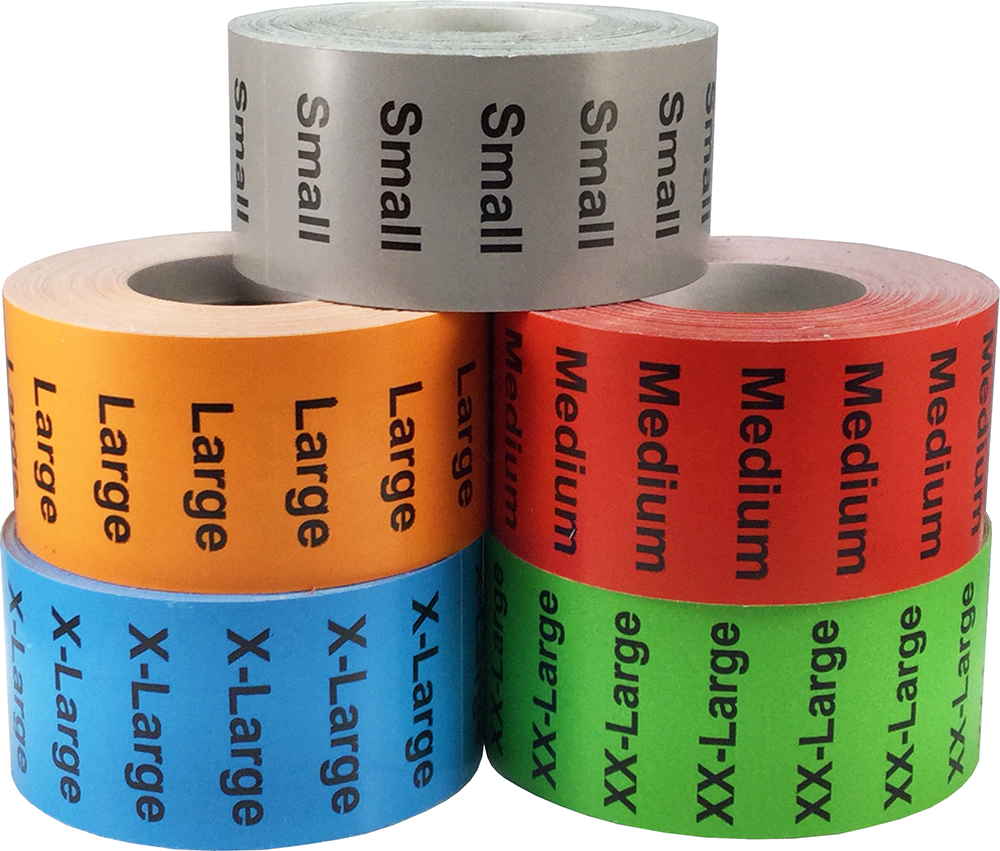 Color Coded Size Strip Labels Bulk Pack 1.25 x 5"