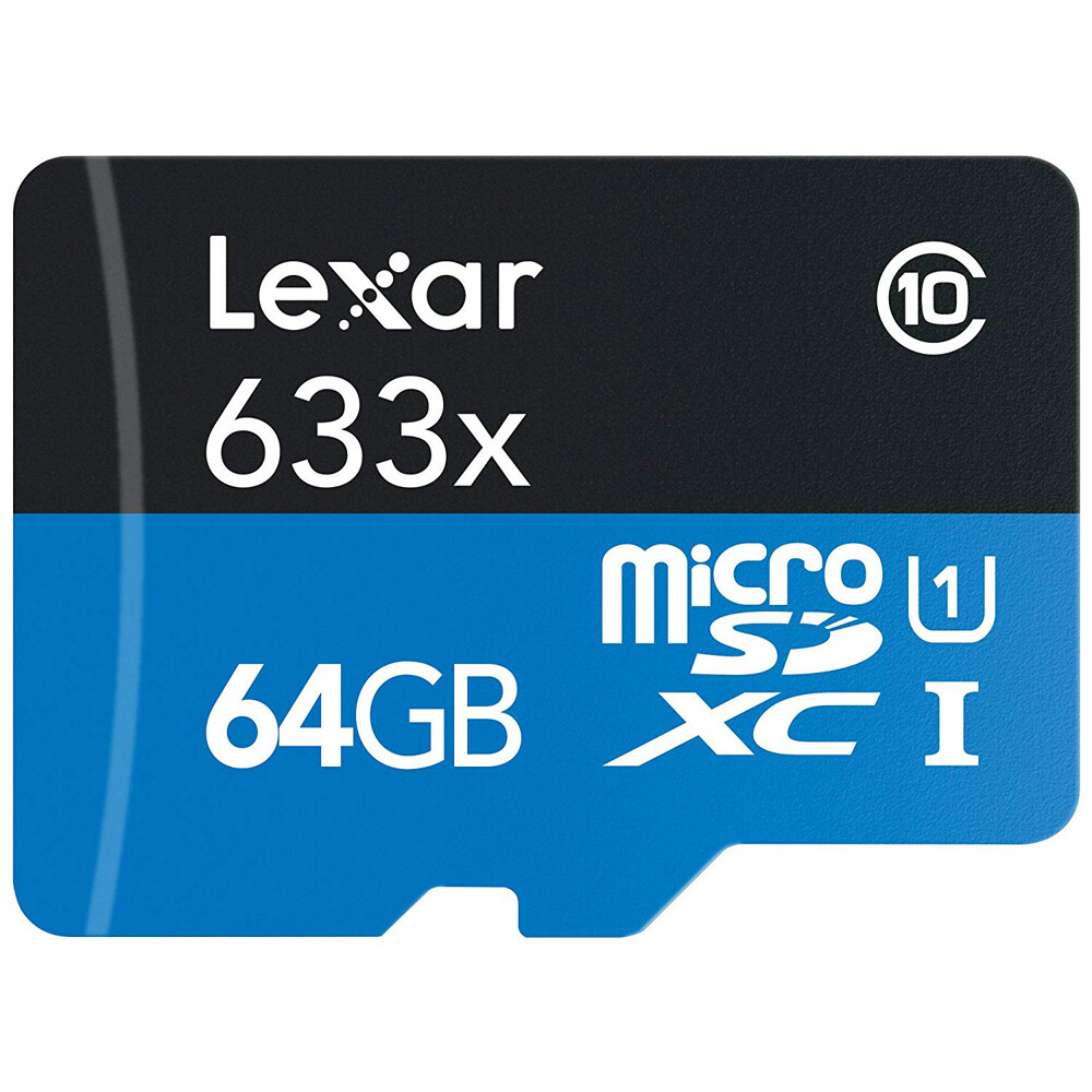 Lexar High-Performance 633x 64GB MicroSDHC UHS-I Memory Card + SD Adapter Bundle