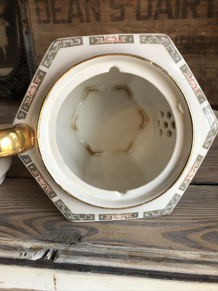 Sadler Teapot Indian Tree Pattern Hexagonal England 4 Cup 1659D Antique Signed