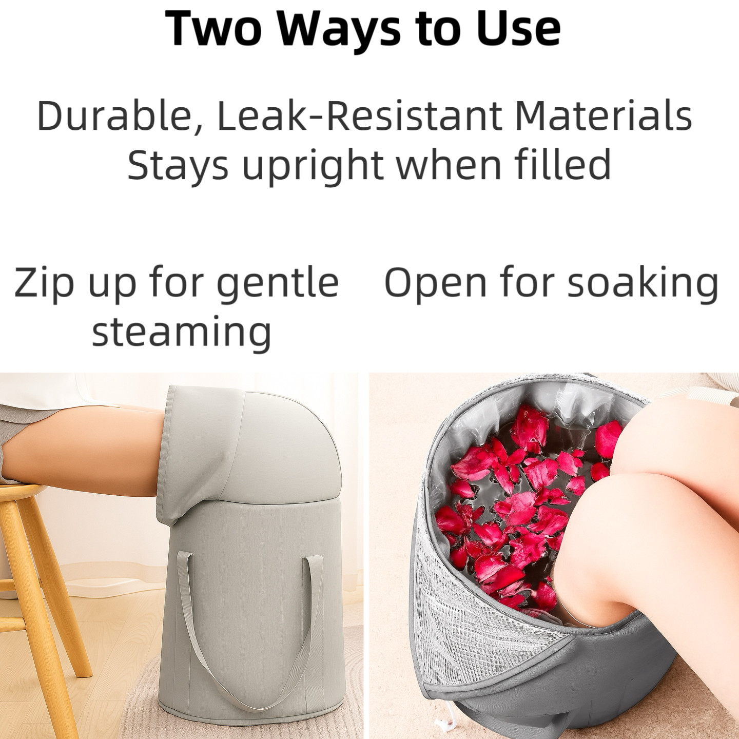 Collapsible Foot Soak Bucket w/ Pouch, Insulated Liner, Fits US 12 & Under, Gray