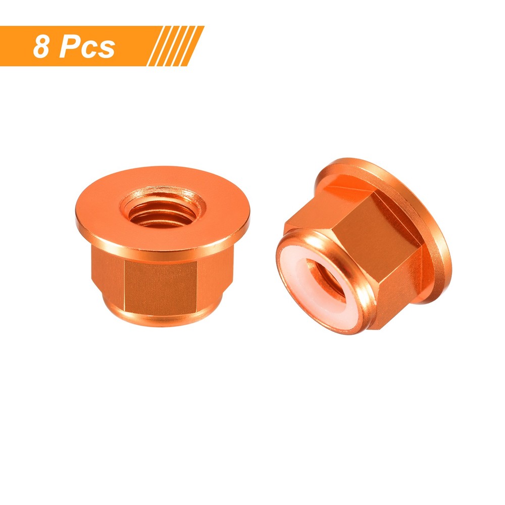 Nylon Insert Hex Lock Nuts, 8pcs - M8x1.25mm Self-Locking Nut(Orange)