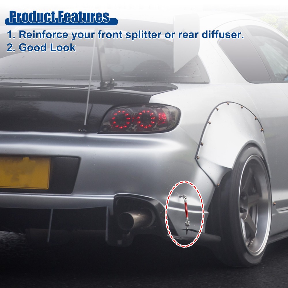 TWO 3"-4" Universal Front Bumper Lip Splitter Diffuser Strut Rod Universal Red