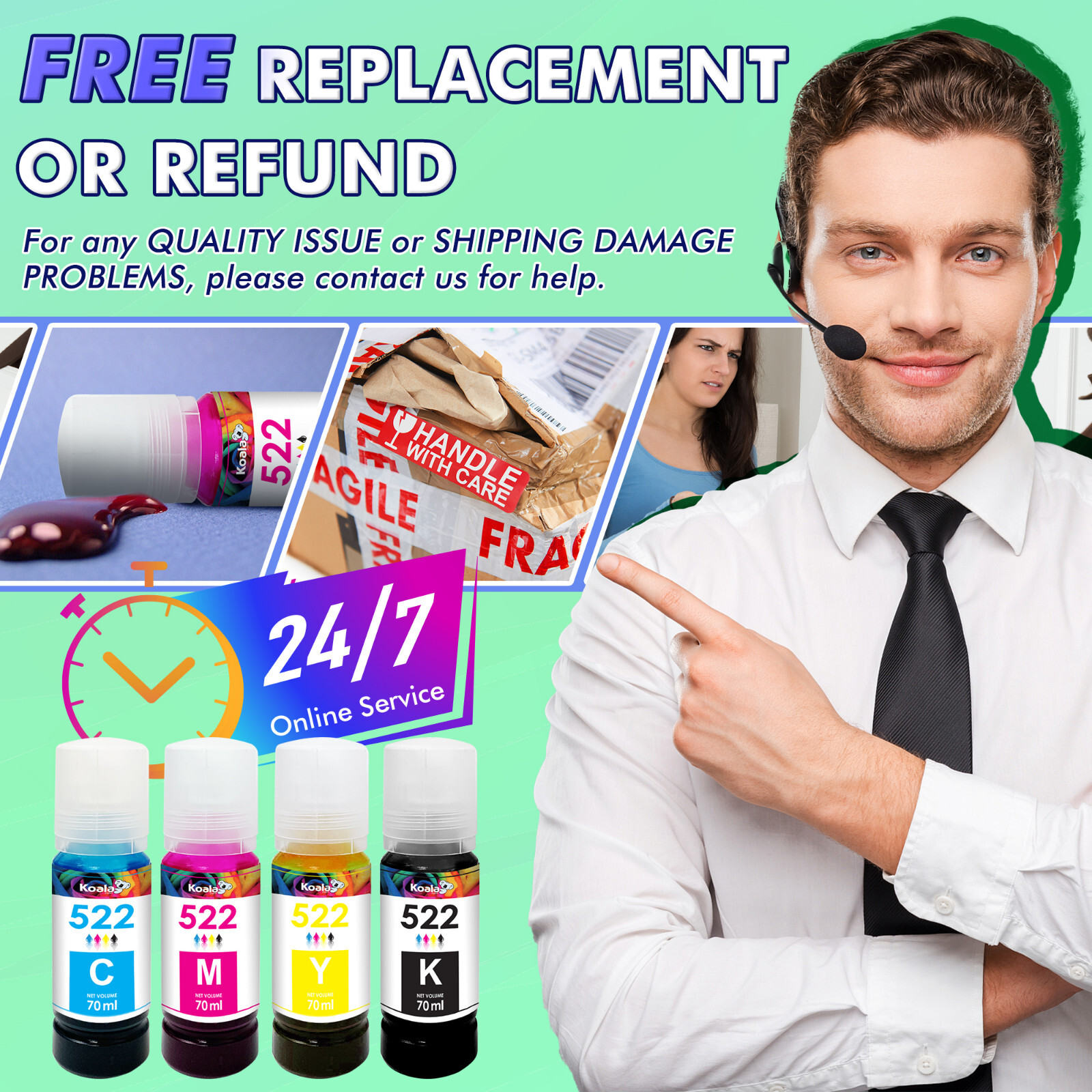 4X70ML Koala 522 Ink for Epso 522 Ink ET-4800 ET-2800 ET-2803 2720 4700 T522